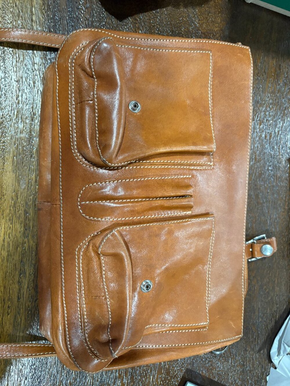 Made in Italy Vintage Leather Messenger Laptop Business Bag Tote Camel Brown